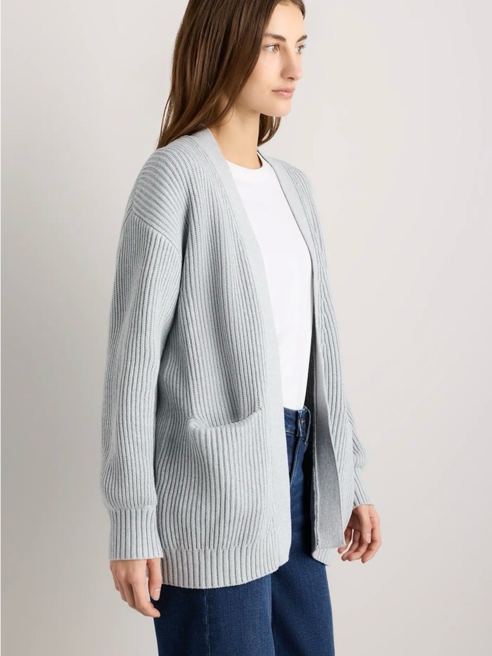 Quince Light Gray Open-Front Ribbed Cardigan - Picture 2 of 8